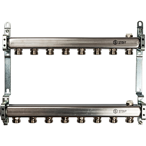 Коллекторная группа STOUT - 1' на 8 контуров 3/4' (нерж.сталь, для радиаторной разводки)