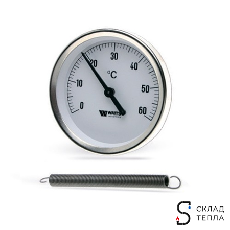 Термометр накладной WATTS F+R810 TCM - для труб 1"- 2" (D-63 мм, шкала 0-120°C). Вид 1.
