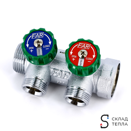 Коллектор FAR MULTIFAR 3821 - 3/4"(НР/ВР) на 2 контура 1/2"(плоское упл.). Вид 3.