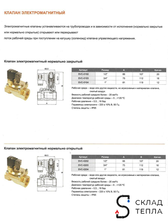 Клапан электромагнитный TIM - 3/4" (PN16, 220В, нормально закрытый). Вид 11.