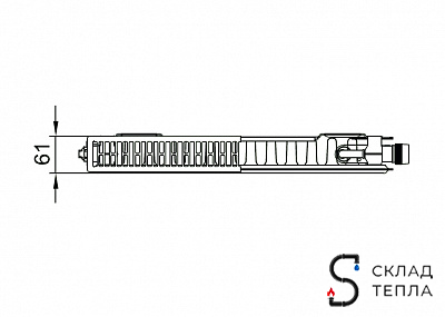 Радиатор стальной KERMI FTV 11 - высота 600 мм, длина 700 мм с нижним подключением. Вид 15.