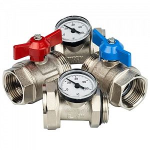Шаровые краны прямые STOUT - 1' (комплект, с термометрами)