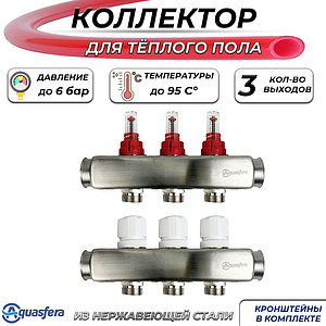 Коллекторная группа Aquasfera-1' на 3 контуров 3/4' (нерж. сталь с расходомерами)