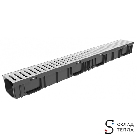 Лоток водоотводный с решеткой стальной оцинкованной Gidrolica Light 1000х116х96 мм. Вид 1.