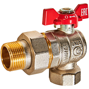 Кран шаровой полнопроходной с американкой угловой Rommer - 3/4' (вн/нг, PN40, ручка бабочка красная)