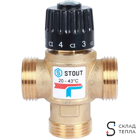 Термостатический смесительный клапан STOUT 1" НР (20°-43°C, KVs 2,5 м³). Вид 5.