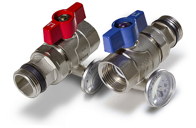 Комплект прямых шаровых кранов с термометром Tim M308-4T