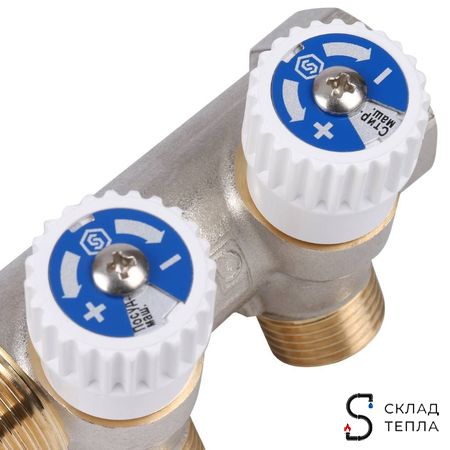 Коллектор регулирующий STOUT- 3/4" (НР/ВР) на 2 контура 1/2" (EK). Вид 6.