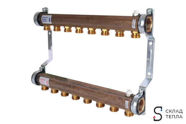 Коллекторная группа WATTS HKV/A - 1"ВР/ВР на 8 контуров 3/4"EK (латунь). Вид 3.