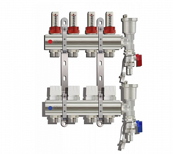 Коллекторная группа с расходомером (ТОРЦЕВОЙ без кранов), 4 выхода