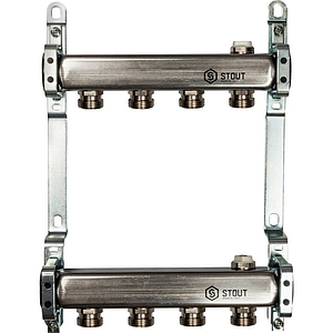 Коллекторная группа STOUT - 1' на 4 контура 3/4' (нерж.сталь, для радиаторной разводки)