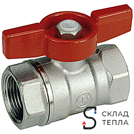 Кран шаровой Giacomini R251D - 3/8" (ВР/ВР, PN42, Tmax 185°С, ручка-бабочка красная). Вид 1.