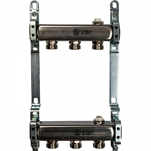 Коллекторная группа STOUT - 1' на 3 контура 3/4' (нерж.сталь, для радиаторной разводки)