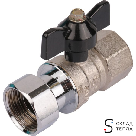 Кран шаровой с накидной гайкой, ВР/накидная гайка, ручка бабочка 3/4"x3/4". Вид 1.