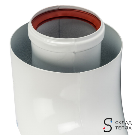 Отвод 90° для коаксиального дымохода STOUT D60/100 мм (с уплотнением и хомутом). Вид 6.