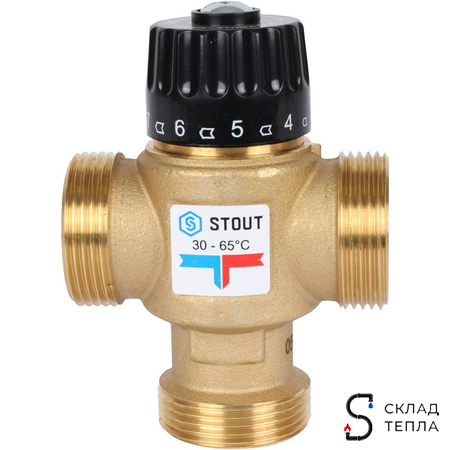 Термостатический смесительный клапан STOUT 1 1/4" (30°-65°C, KVs 3,5 м³, центральное смешиванивание). Вид 4.
