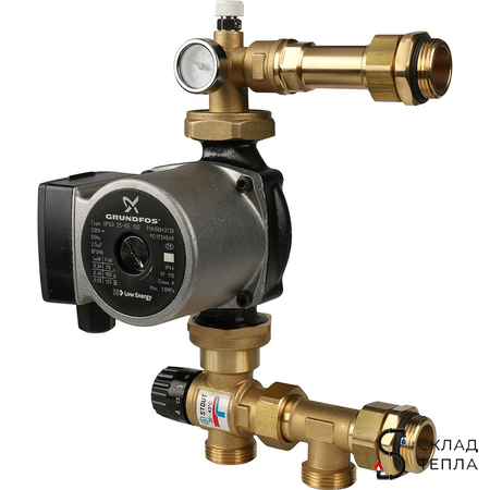 Насосно-смесительный узел STOUT - 1" (с термостатическим клапаном 20-43°C и насосом)*. Вид 4.