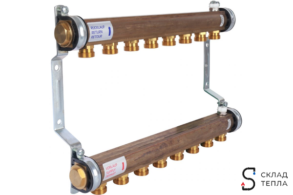 Коллекторная группа WATTS HKV/A - 1"ВР/ВР на 8 контуров 3/4"EK (латунь). Вид 4.