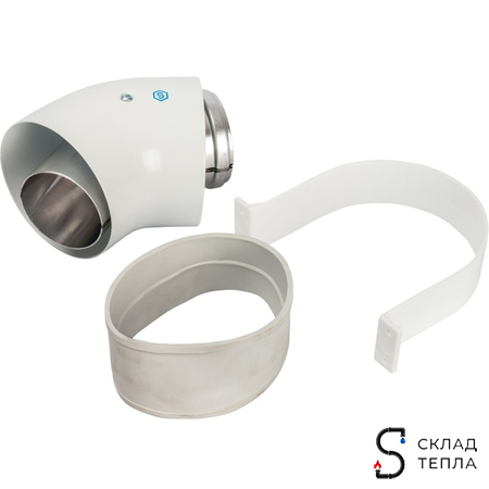 Отвод 45° для коаксиального дымохода STOUT D60/100 мм (с уплотнением и хомутом). Вид 1.