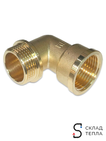 Отвод 90° латунный резьбовой равнопроходный TIM (НР/ВР) - 1" (1шт). Вид 2.