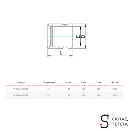 Гильза аксиальная VALFEX - 16 (для труб из сшитого полиэтилена). Вид 5.