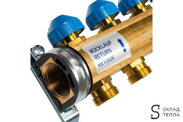 Коллекторная группа WATTS HKV - 1"ВР/ВР на 12 контуров 3/4"EK (с вентилями, латунь). Вид 2.