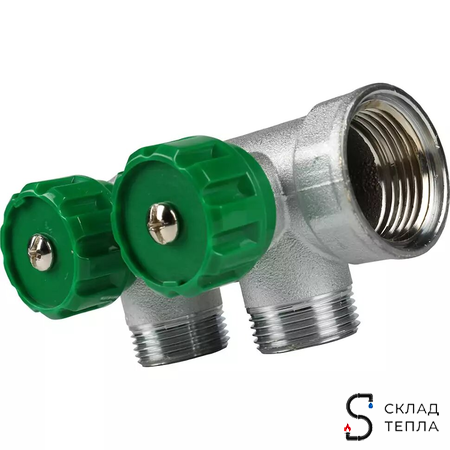 Коллектор FAR MULTIFAR 3821 - 1"(НР/ВР) на 2 контура 1/2"(EK). Вид 6.