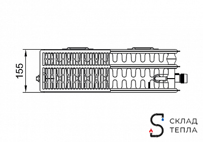 Радиатор стальной KERMI FTV 33 - высота 200 мм, длина 3000 мм с нижним подключением. Вид 16.