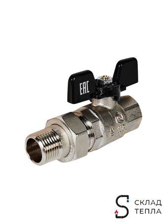 Кран шаровой полнопроходной STOUT - 1/2" (ВР/НГ, PN40, Tmax 150°С, ручка-бабочка черная). Вид 2.