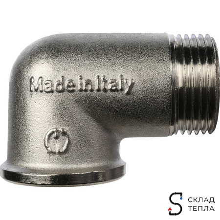 Отвод 90° латунный резьбовой равнопроходный STOUT (НР/ВР) - 3/4" (никелированный). Вид 6.