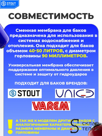 Сменная мембрана универсальная для баков STOUT 40-50 л. (каучук EPDM). Вид 4.