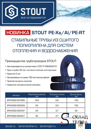 Труба из сшитого полиэтилена STOUT Stabil - 16.2x2.6 (PE-Xa/Al/PE-RT, серая, 30м). Вид 5.