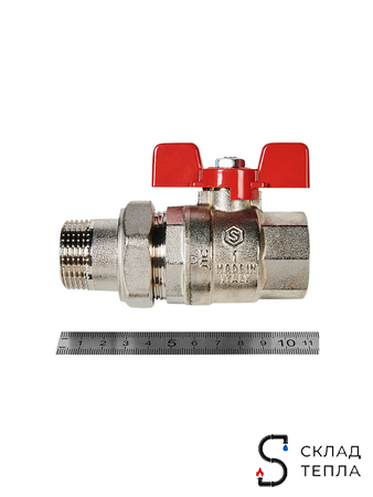 Кран шаровой полнопроходной STOUT - 1" (ВР/НГ, EPDM, PN40, Tmax 150°С, ручка-бабочка красная). Вид 4.