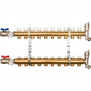 Коллекторная группа в сборе STOUT - 1' на 10 контуров 3/4' (латунь, с вентилями)