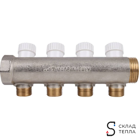 Коллектор регулирующий STOUT- 1" (НР/ВР) на 4 контура 1/2" (EK). Вид 4.