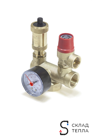 Группа безопасности котла TIM - 1" х 3/4" (до 50кВт, 3 бар). Вид 2.