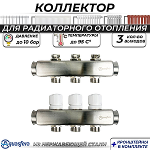 Коллекторная группа Aquasfera 1' на 3 контура 3/4' (нерж. сталь)