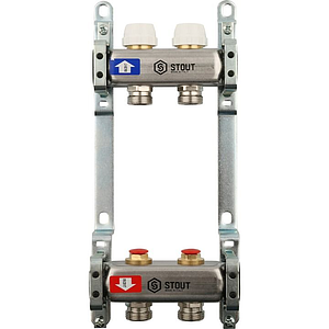 Коллекторная группа STOUT - 1' на 2 контура 3/4' (нерж.сталь, с вентилями)