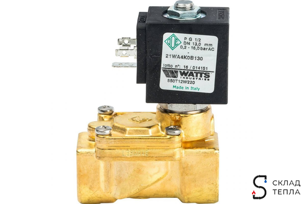 Клапан соленоидный WATTS 850T - 3/4" (PN25, Tmax 90°C, 230В, нормально закрытый). Вид 2.