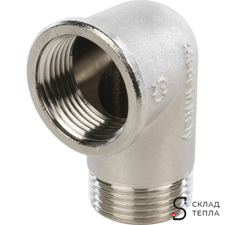 Отвод 90° латунный резьбовой равнопроходный STOUT (НР/ВР) - 3/4" (никелированный). Вид 5.