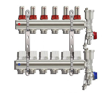 Коллекторная группа с расходомером (ТОРЦЕВОЙ без кранов), 6 выходов