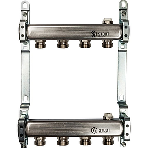 Коллекторная группа STOUT - 1' на 4 контура 3/4' (нерж.сталь, для радиаторной разводки)