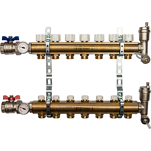 Коллекторная группа в сборе STOUT - 1' на 7 контуров 3/4' (латунь, с вентилями)