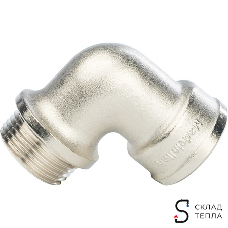 Отвод 90° с упором латунный резьбовой STOUT (НР/ВР) - 1/2" (никелированный). Вид 5.