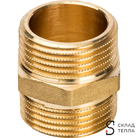 Ниппель латунный резьбовой равнопроходный STOUT - 1 1/4". Вид 1.