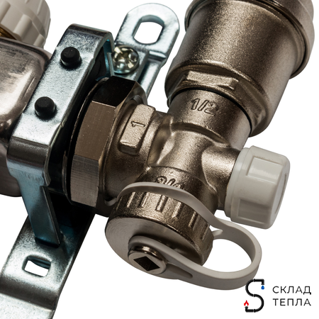 Коллекторная группа в сборе STOUT - 1" на 2 контура 3/4" (нерж.сталь, с расходомерами). Вид 6.
