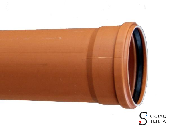 Труба для наружней канализации Агригазполимер НПВХ - D110 мм, длина 3000 мм (цвет рыжый). Вид 1.