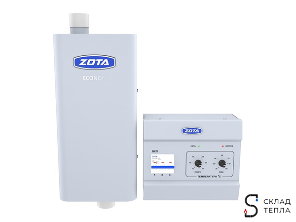 Котел электрический настенный ZOTA Econom - 4,5 кВт (220/380В, 3 ступени мощн. 1.5-3-4.5 кВт, с ПУ). Вид 2.