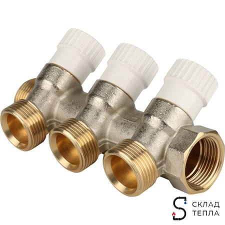 Коллектор регулирующий STOUT- 3/4" (НР/ВР) на 3 контура 3/4" (EK). Вид 2.