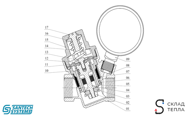 Регулятор давления мембранный SantechSystems 1/2". Вид 7.